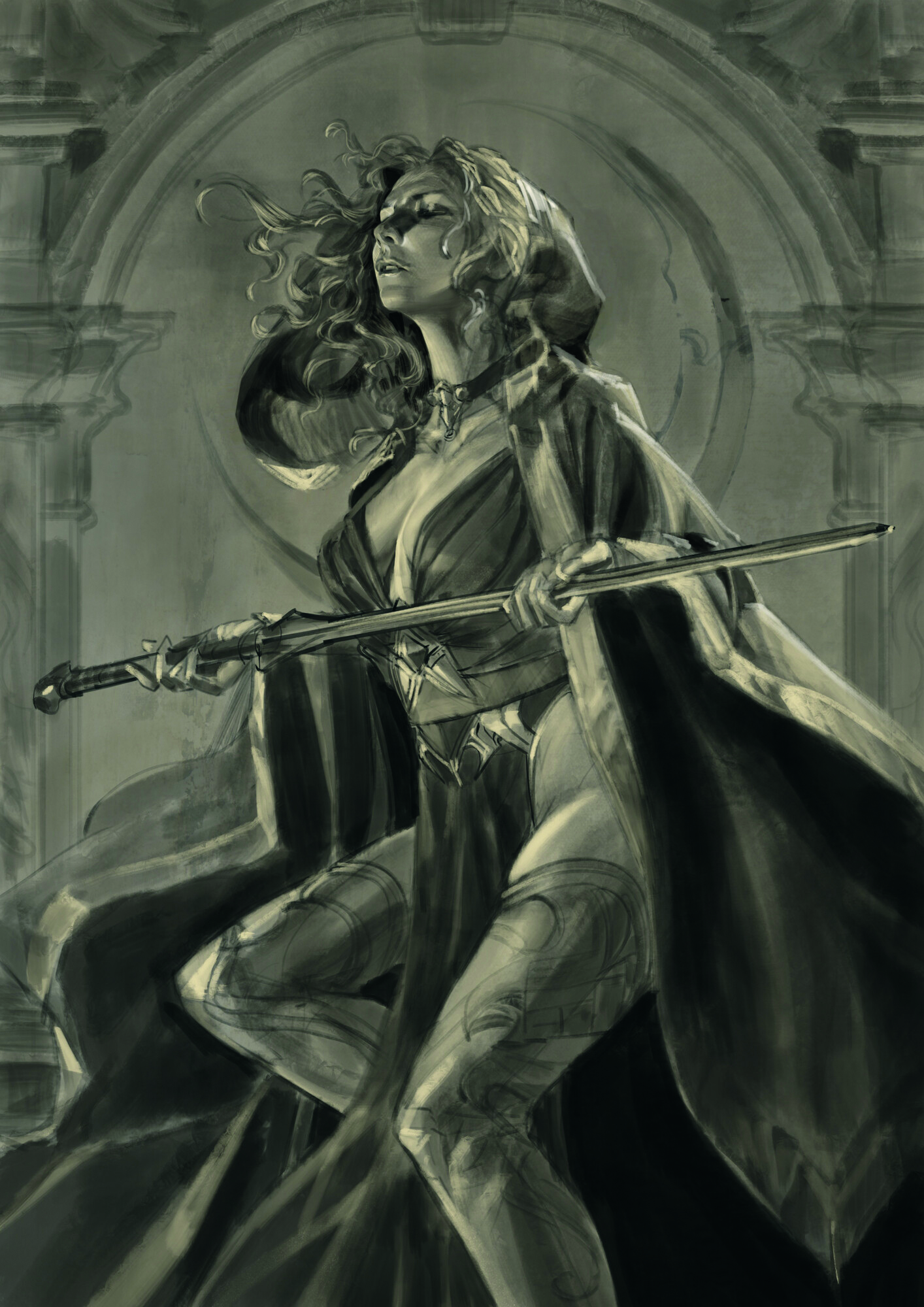 Digital artwork showing a female sorceress