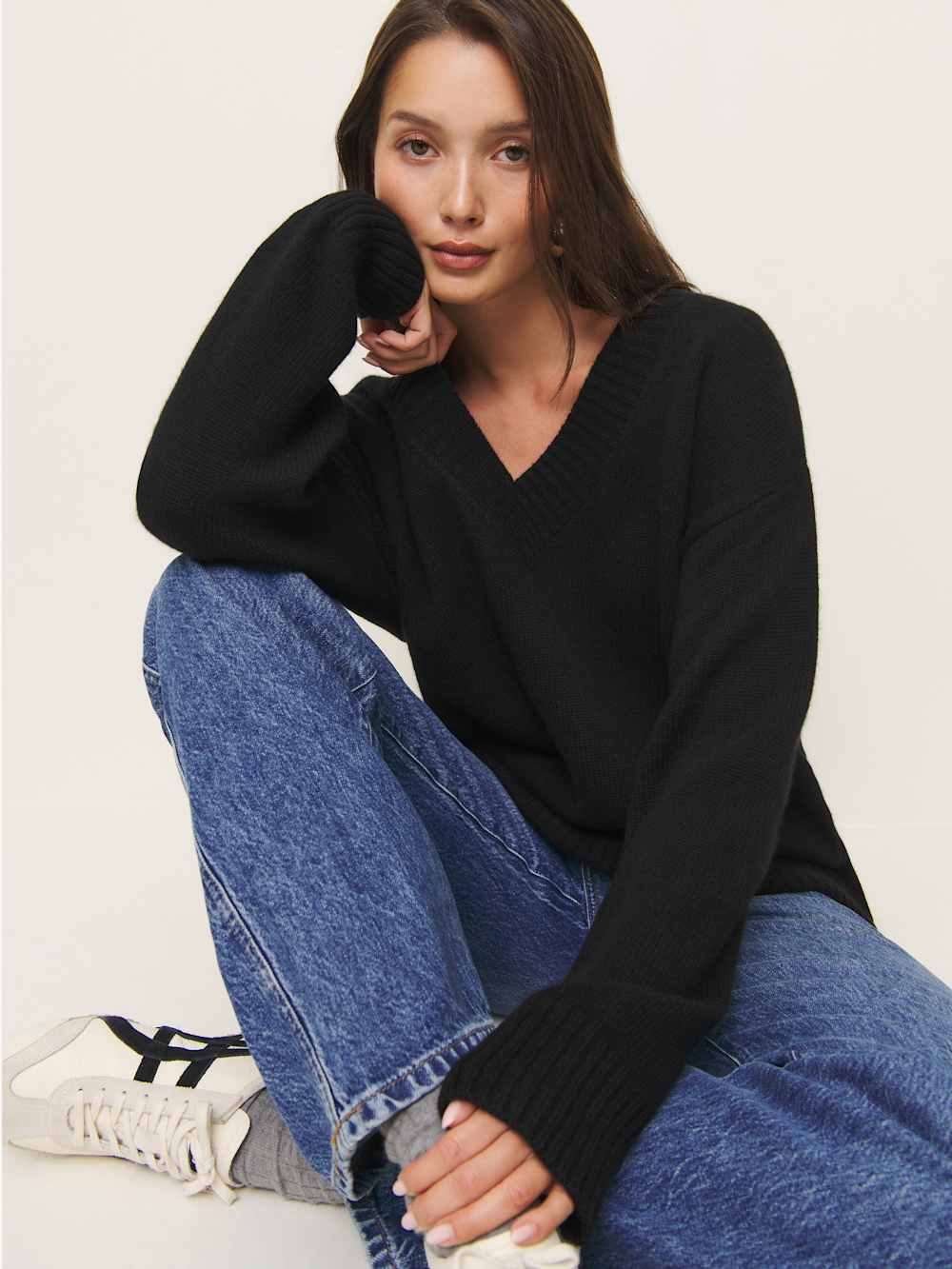 Jadey Cashmere Oversized V-Neck Sweater