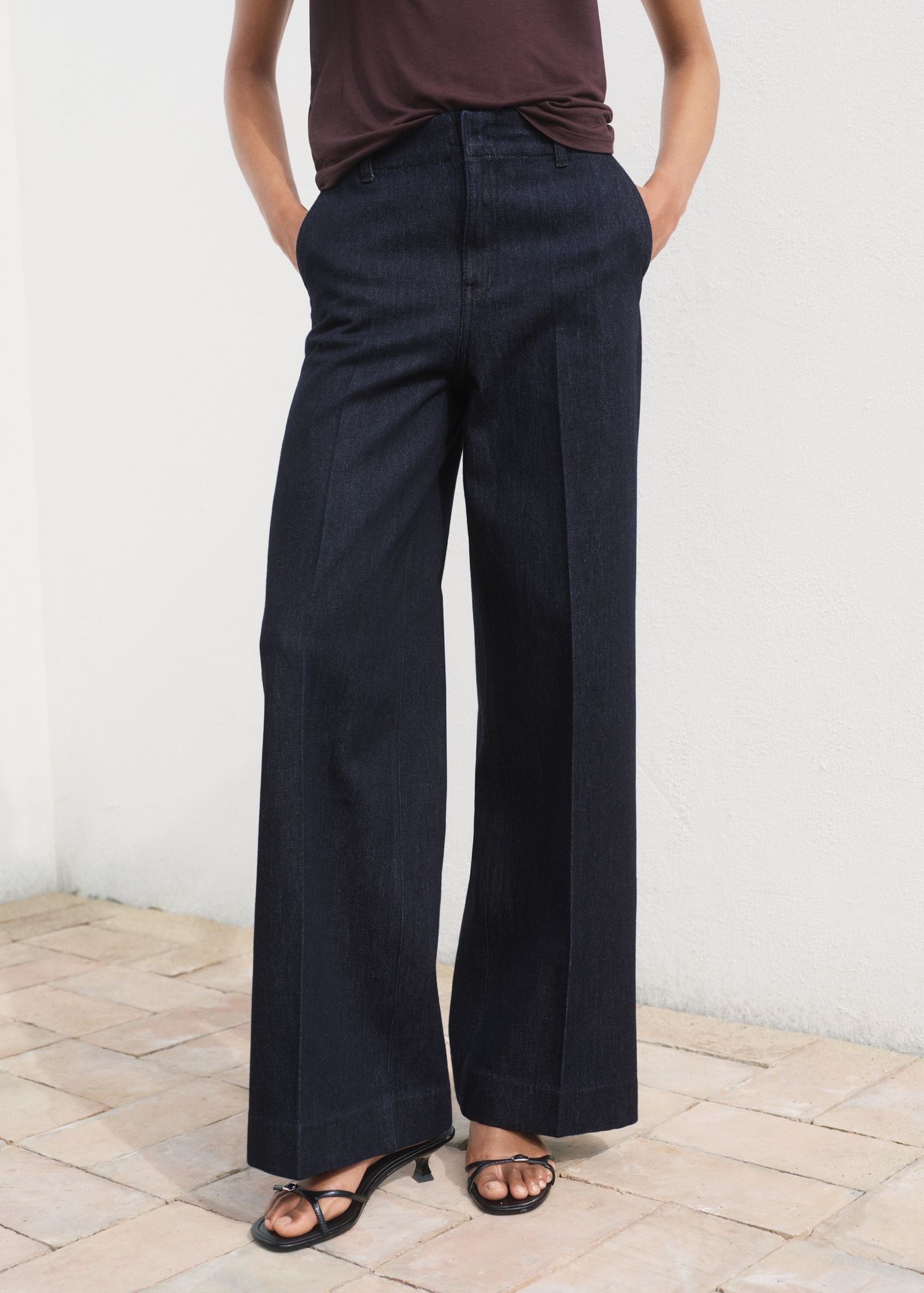 High-Waisted Wide Leg Denim Pants - Women | Mango Usa