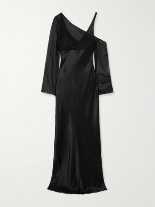 Layered silk-satin and georgette maxi dress