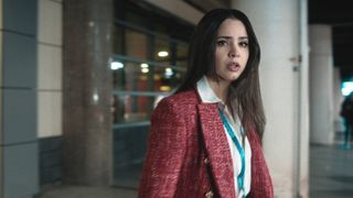 Sofia Carson as Nora Parisi in "Carry-On" now streaming on Netflix