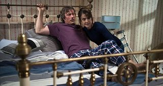 James Barton tries to leave but slips falling onto his broken leg and screams in agony. Emma Barton pretends to call for an ambulance but instead sends a text to Pete Barton from James’ phone before crushing it. James sees from upstairs and realises he’s a prisoner in his own home in Emmerdale