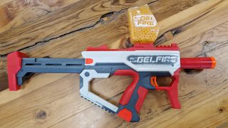 Nerf Pro Gelfire Mythic on a wooden table