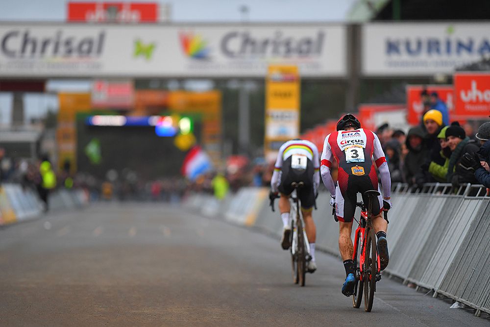 Laurens Sweeck and Wout Van Aert chase Mathieu van der Poel at Heusden-Zolder