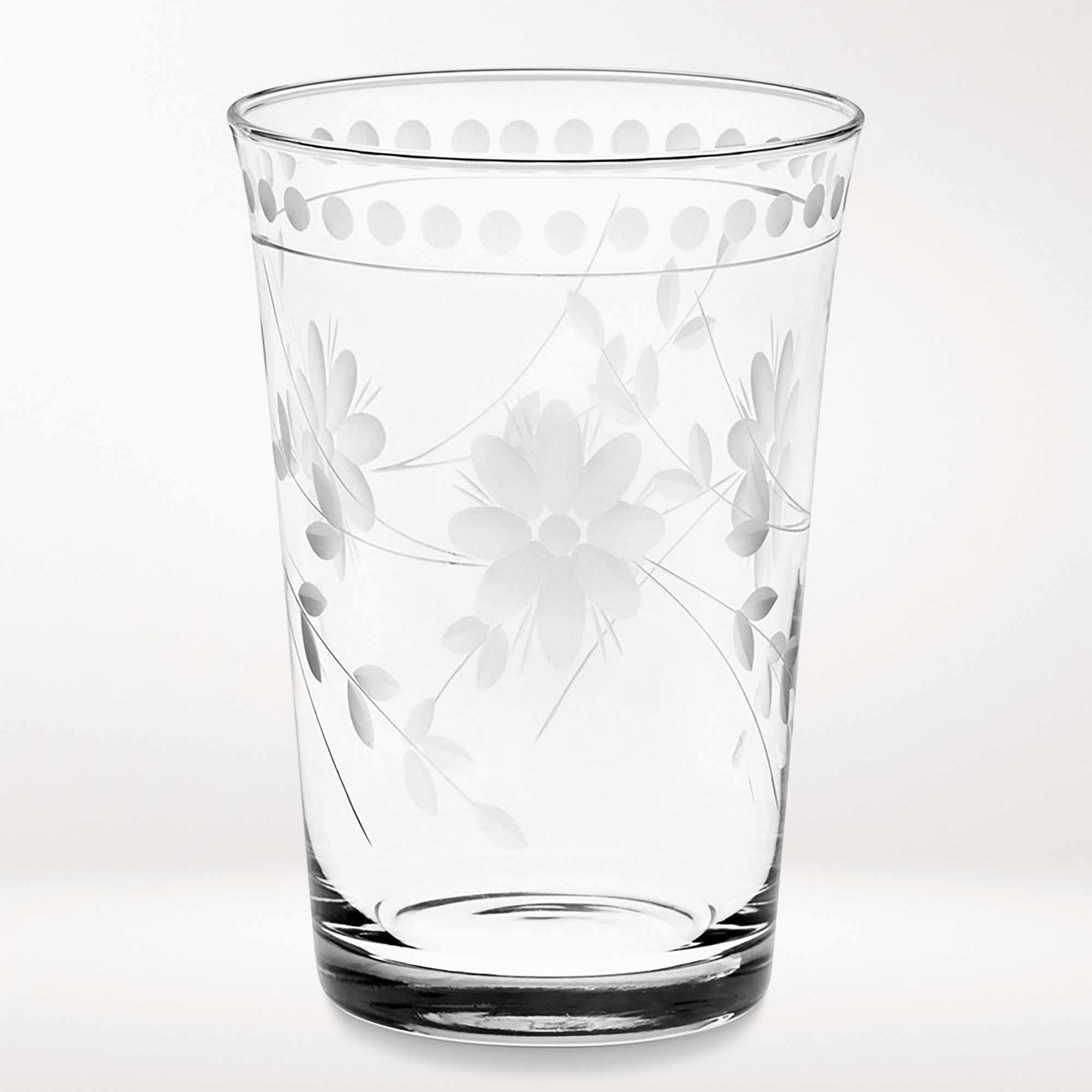 Floral etched glass tumbler