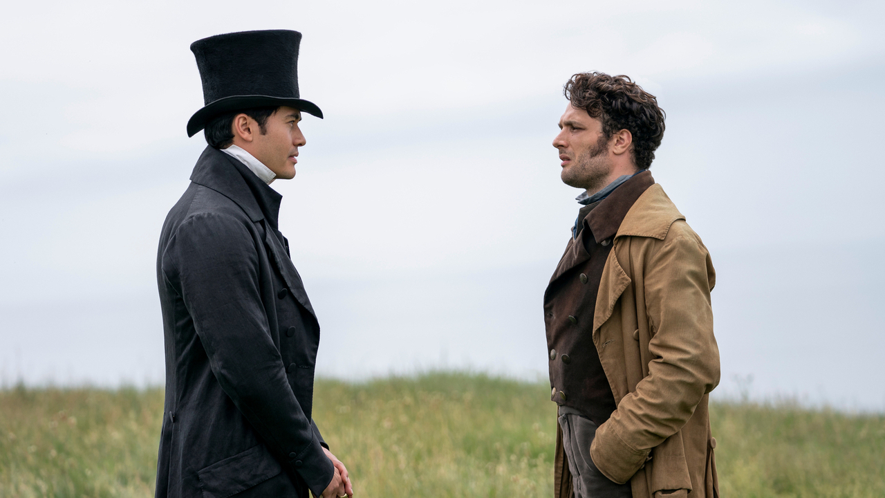 Mr. Elliot and Captain Wentworth meet in Bath in Netflix's Persuasion.