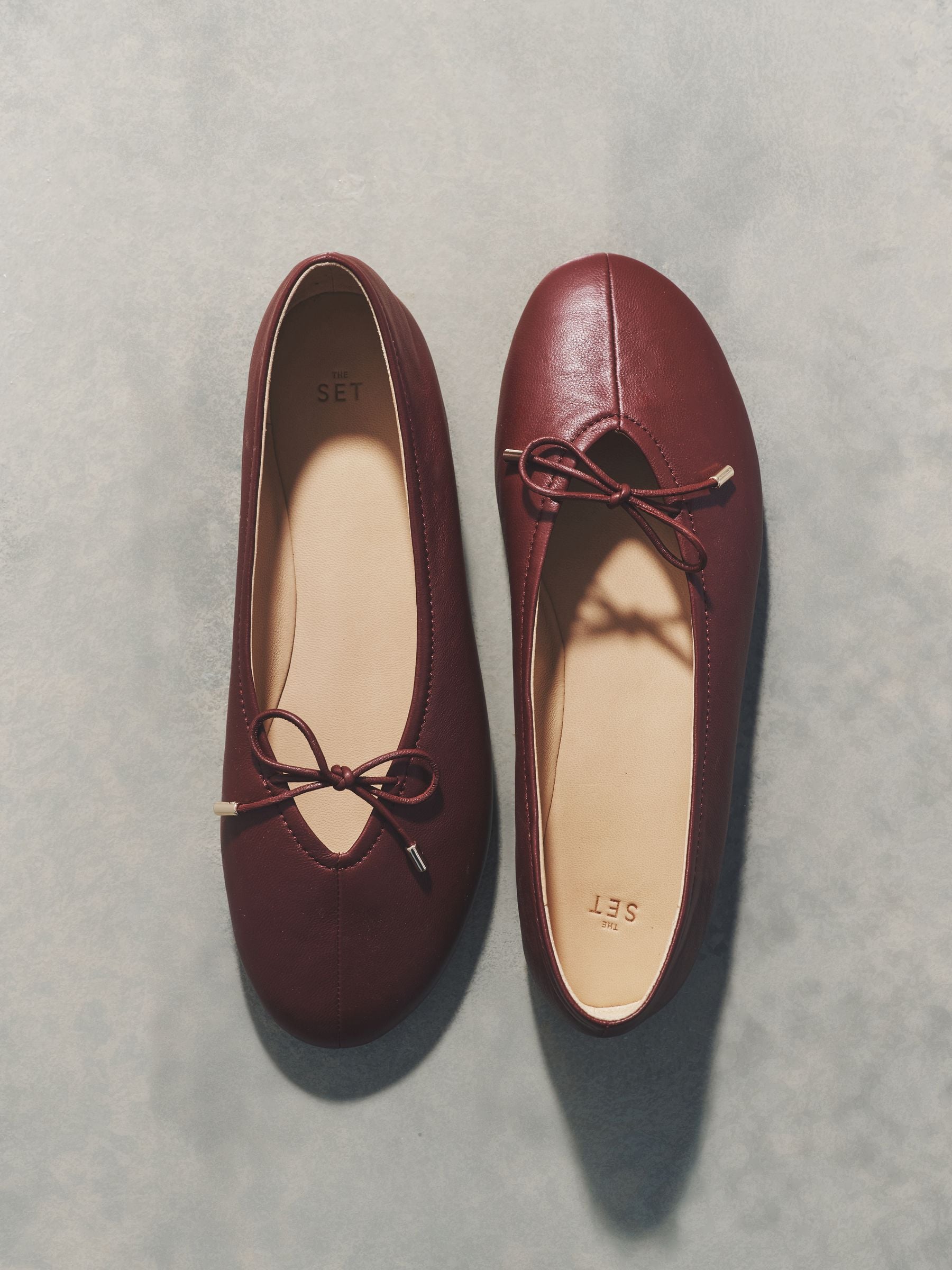 The Set Premium Leather Suede Bow Ballerinas Burgundy Red