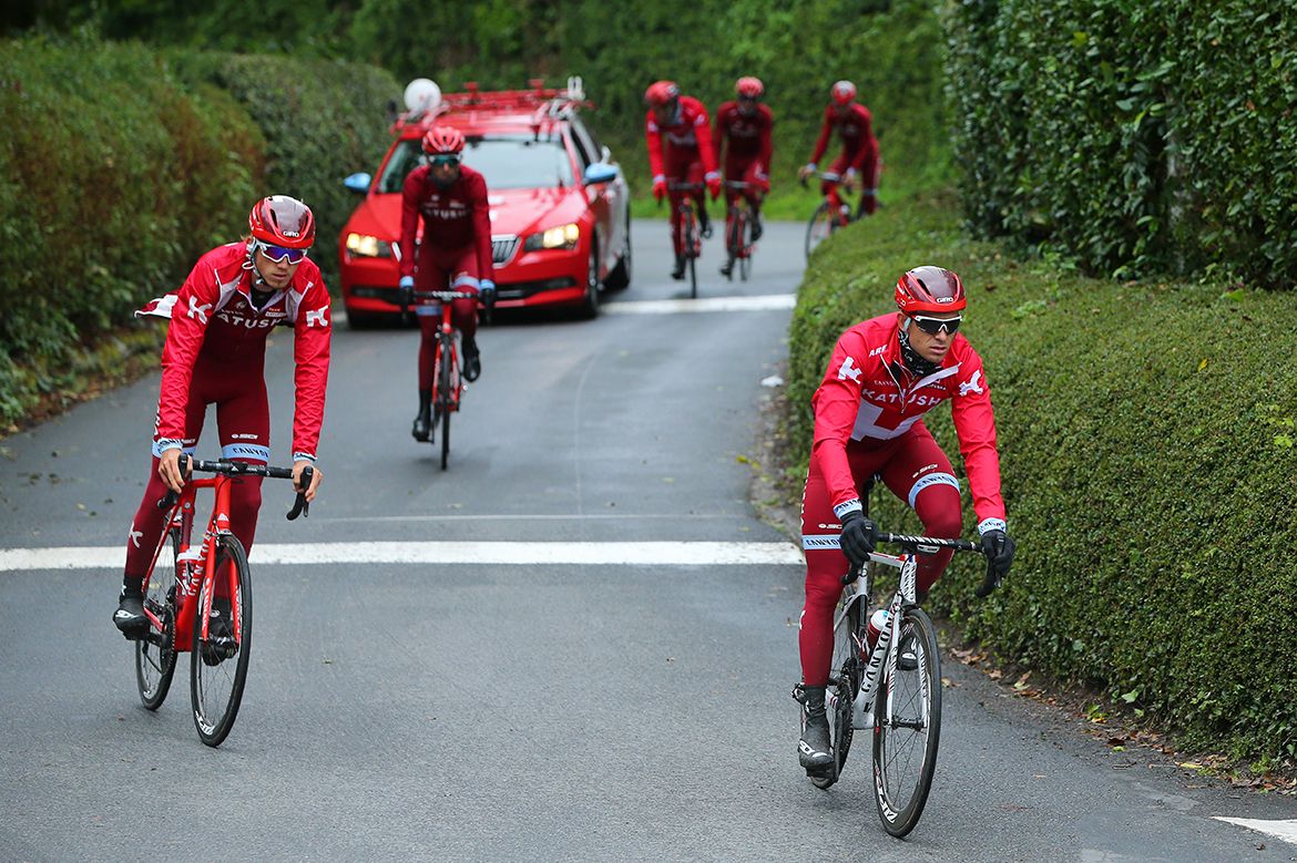 Some of the Katusha riders put up with the weather