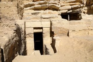 The entrance to the tomb at Saqqara is seen here. Discovered by an Egyptian team in November, its excavation and analysis are ongoing.