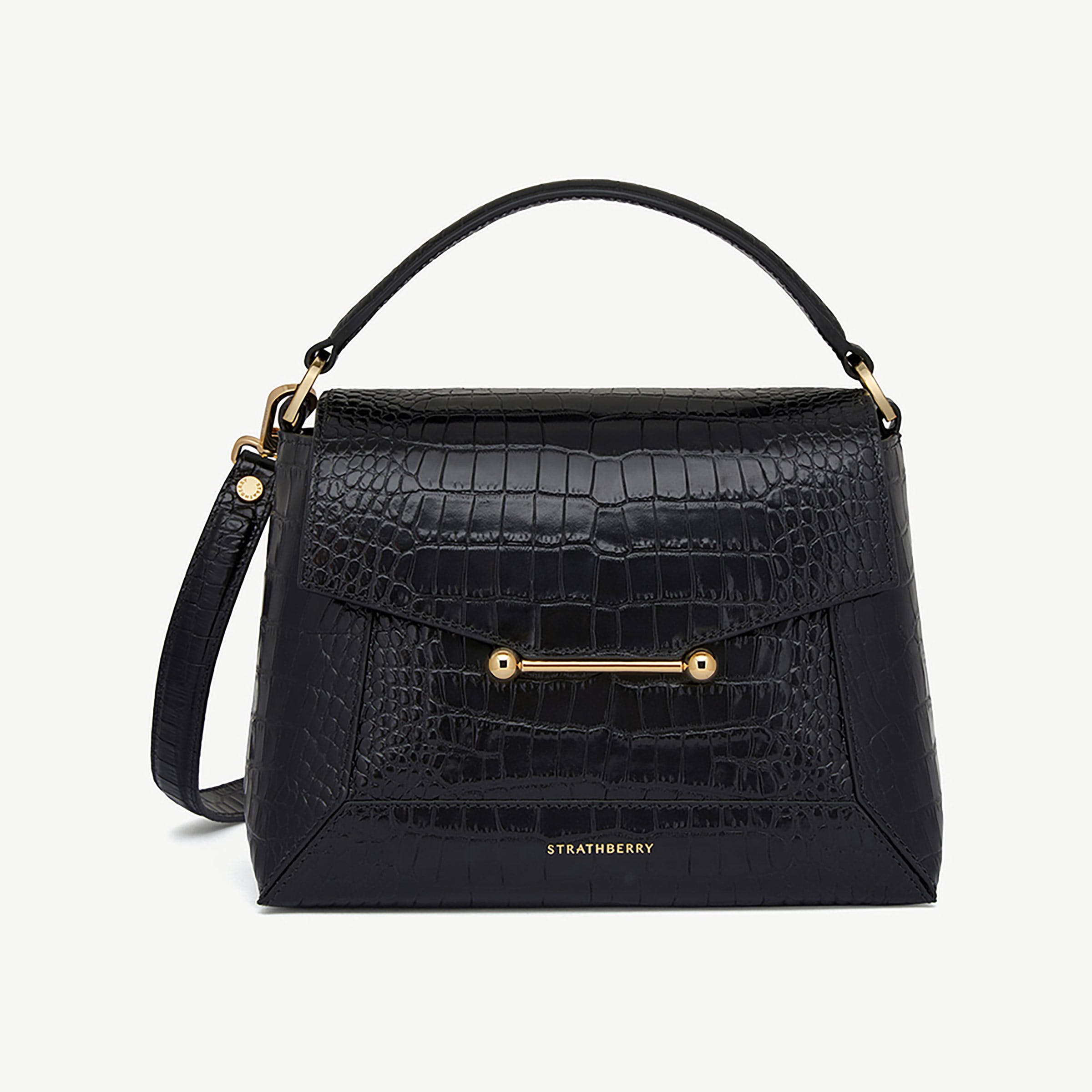 Mosaic Bag - Soft Croc-Embossed Leather Black