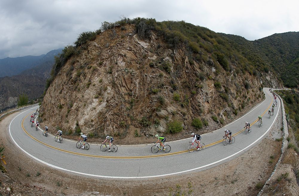 The peloton descends on the way to the finish in Santa Clarita during the 2015 Amgen Tour of California Stage 5