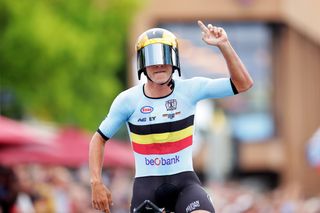 Remco Evenepoel of Belgium was golden on the Goldcoast of Lake Zürich to win elite men's ITT world title a second year in a row