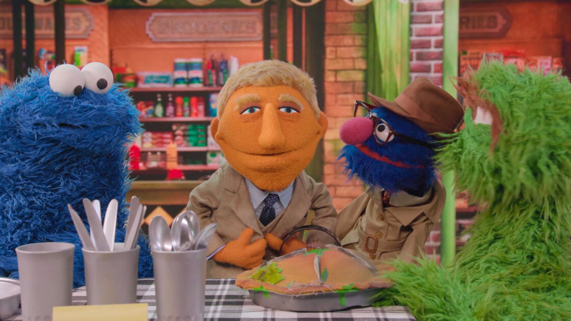 A Sesame Street version of Benoit Blanc in Knives Out