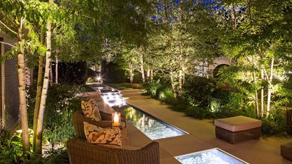 garden lighting by John Cullen Lighting with water feature