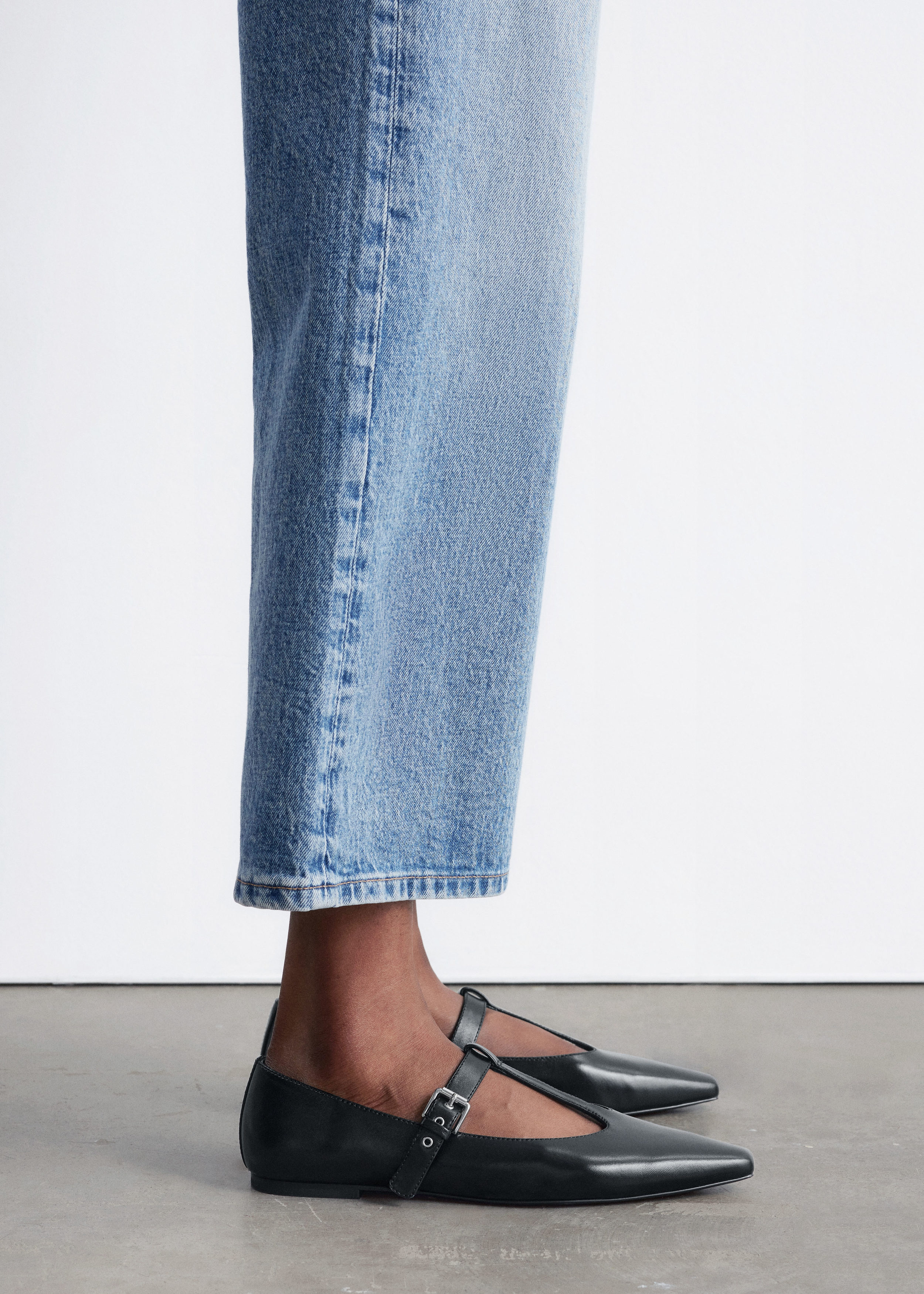 T-Bar Leather Ballet Flats