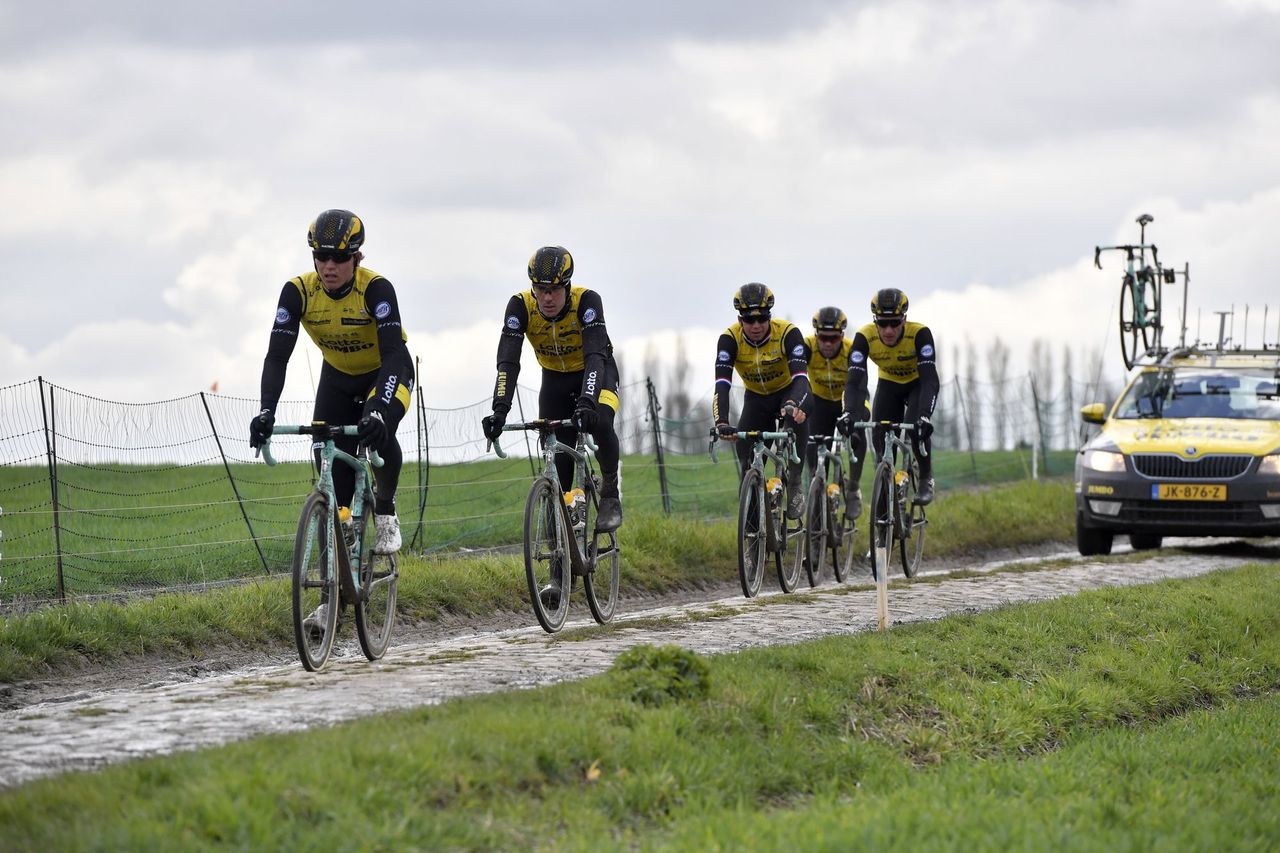 LottoNl-Jumbo found the muddiest part of the Paris-Roubaix course