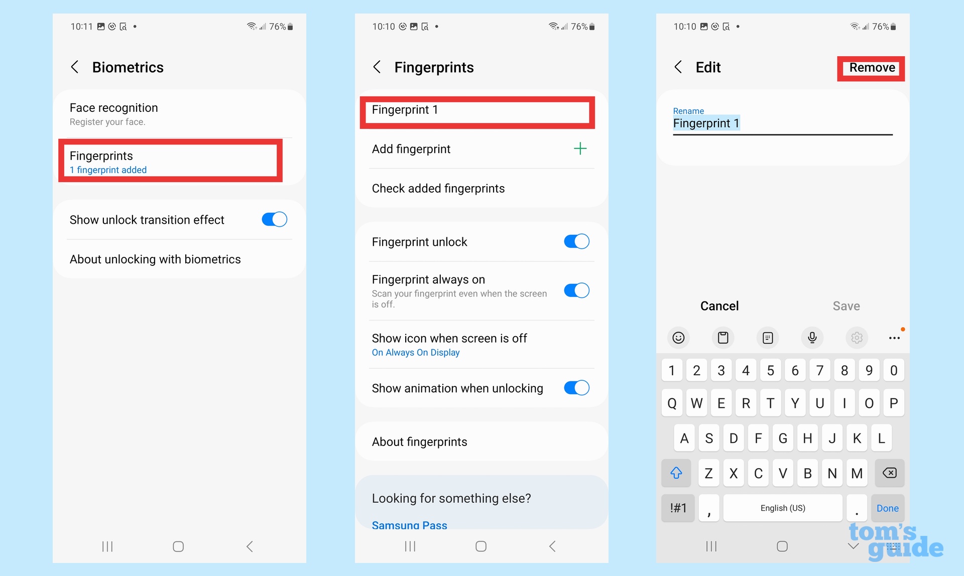 How to remove a fingerprint from the Galaxy S23 fingerprint reader