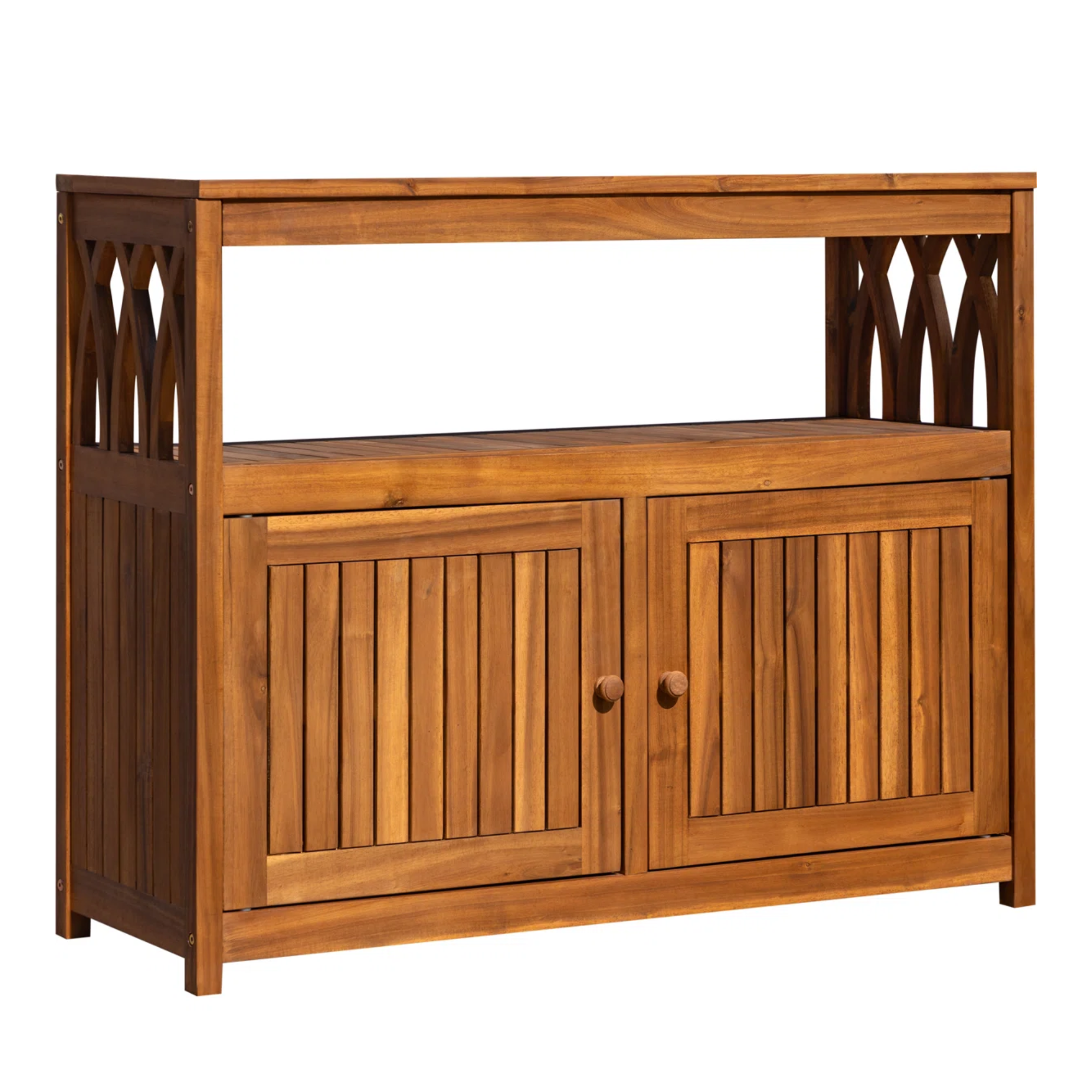 a wood outdoor cabient