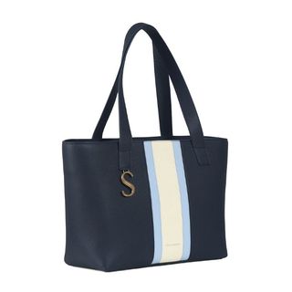 best tote bags from Strathberry include this block color tote bag with central stripe