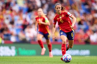 Spain women Olympics 2024 squad Aitana Bonmati of Spain runs with the ball during the UEFA Women&#039;s European Qualifiers League match at Riazor Stadium on July 16, 2024 in La Coruna, Spain. (Photo by Manuel Queimadelos/Quality Sport Images/Getty Images)