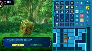 Best JRPGs - The player considers whether to open a chest in a woodland dungeon in Etrian Odyssey HD.