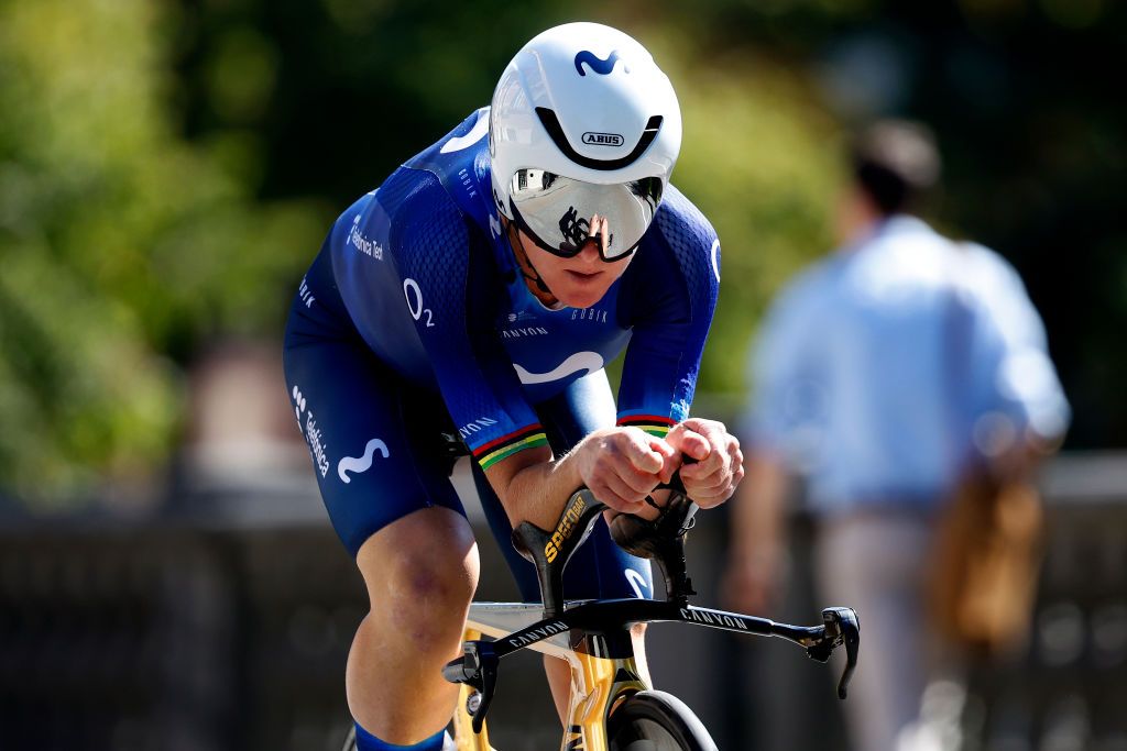 LEUVEN BELGIUM SEPTEMBER 07 Annemiek Van Vleuten of The Netherlands and Movistar Team sprints during the 25th Simac Ladies Tour 2023 Stage 2 a 71km individual time trial from Leuven to Leuven UCIWWT on September 07 2023 in Leuven Belgium Photo by Bas CzerwinskiGetty Images