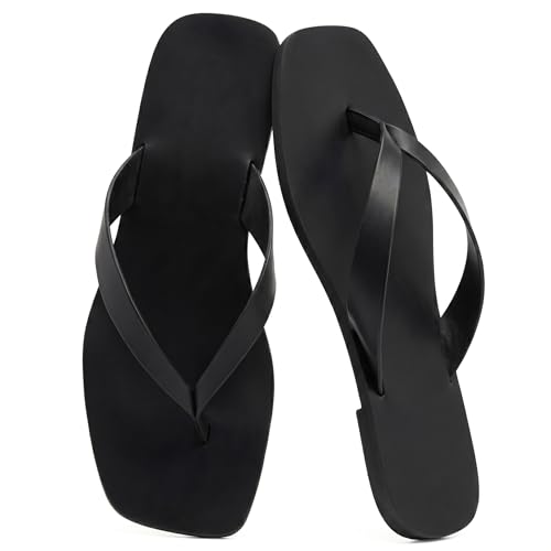 Fjqnxgy Flip Flops for Women Comfortable Square Toe Casual Beach Thong Sandals Slip on Dressy Flats Summer Outdoor Slides Shoes