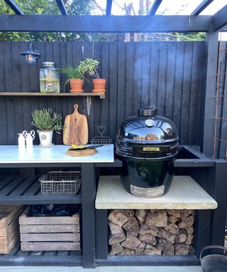 outdoor kitchen with egg bbq