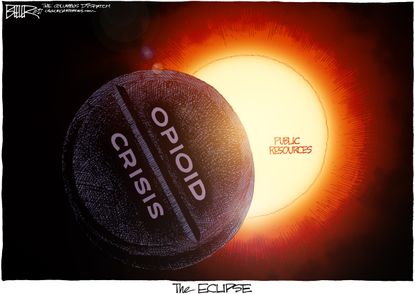 Editorial cartoon U.S. Opioid crisis solar eclipse