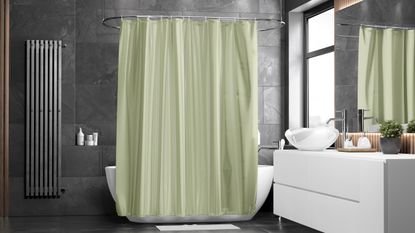 A green shower curtain