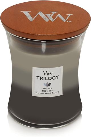 Woodwick Medium Hourglass Candle, Warm Woods - Premium Soy Blend Wax, Pluswick Innovation Wood Wick, Made in Usa