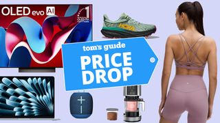 LG TV, MacBook, Hoka shoe, woman with Lululemon apparel