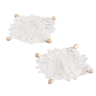 Set of Two Pearl-Embellished Cotton-Lace Coasters