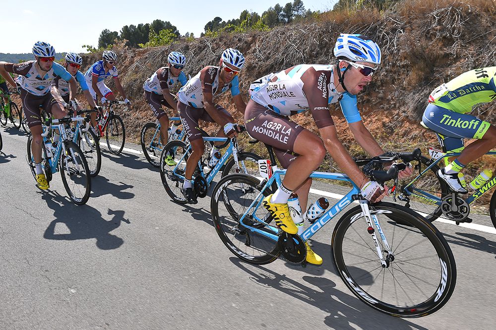 AG2R lined up in the bunch during stage 18 at the Vuelta