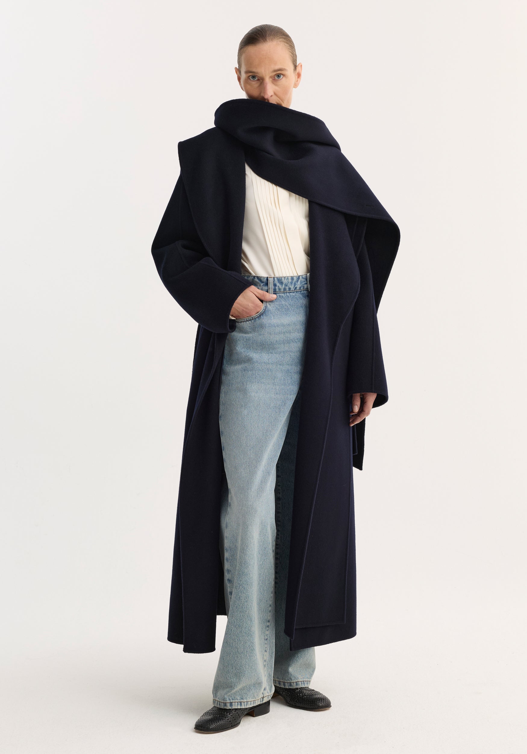 Signature Double-Faced Scarf Coat | Navy