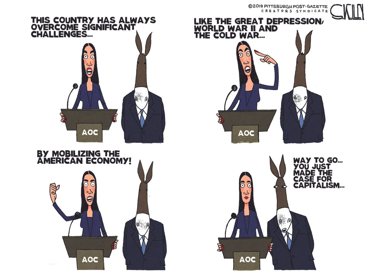 Political Cartoon U.S. Alexandria Ocasio Cortez Democrats Capitalism