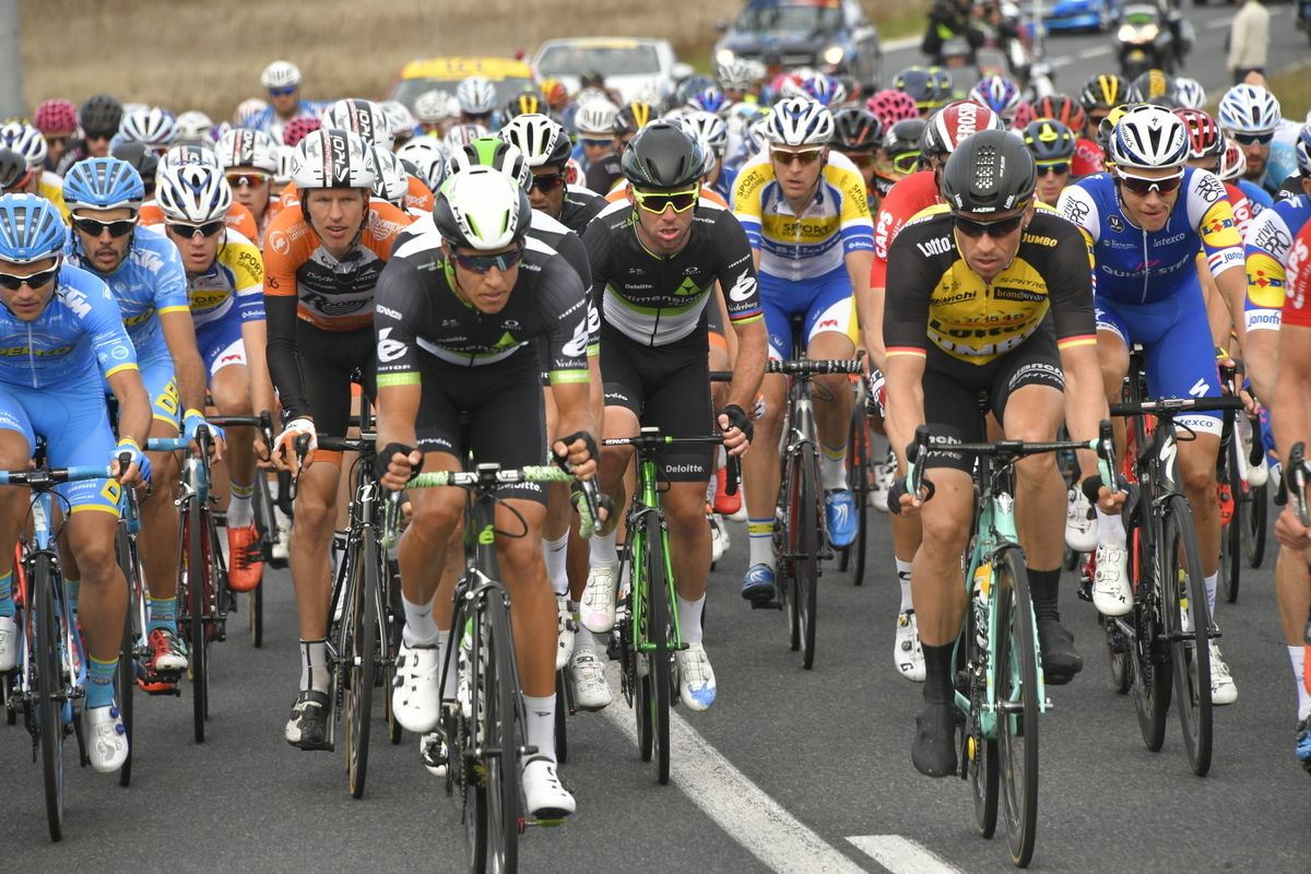 Nicolas Dougall sets the pace in the peloton for Dimension Data