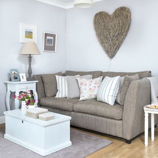 room with greyish blue and wooden flooring