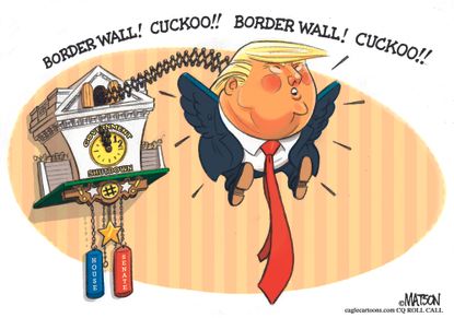 Political Cartoon U.S. Trump border wall cucko clock