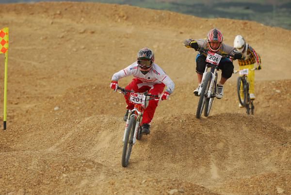 Blake Nielson is lucky to get the win with Joe Vejoda behind falling in the second corner.