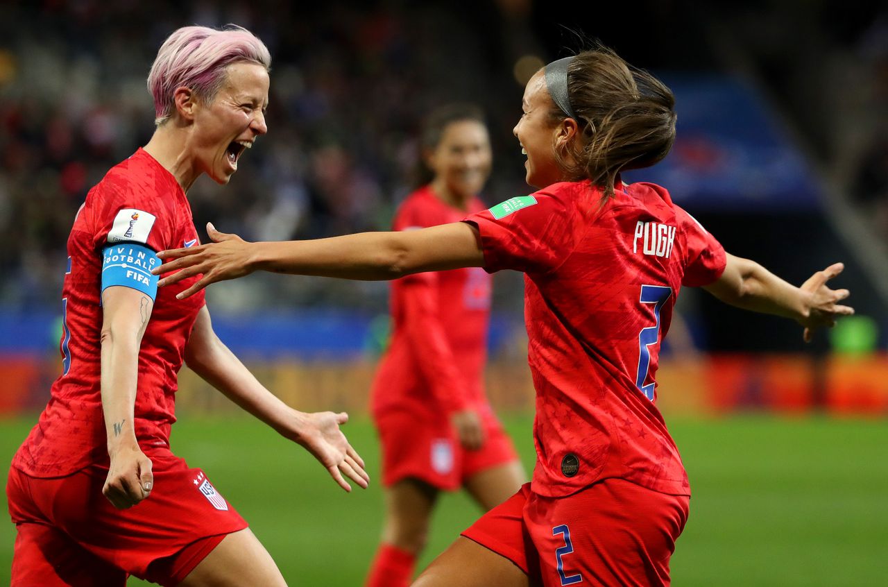 Mallory Pugh, right, and Megan Rapinoe, left, of Team USA.