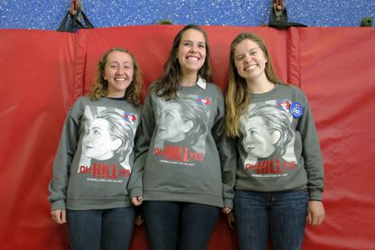 Grinnell College students wait to attend a Hillary rally January 2016.