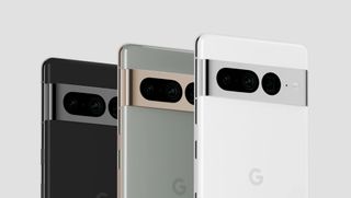 Renders of the Pixel 7 Pro in three different colorways.