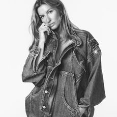 Gisele Frame Denim Jacket Hand in face