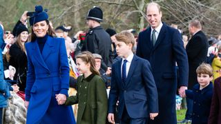 Catherine, Princess of Wales, Princess Charlotte of Wales, Prince George of Wales, Prince William, Prince of Wales and Prince Louis of Wales attend the Christmas Morning church service
