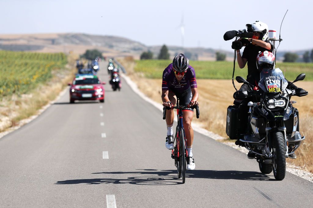 BURGOS SPAIN AUGUST 15 Diego Rubio Hernandez of Spain and Team Burgos BH in the Breakaway during the 76th Tour of Spain 2021 Stage 2 a 1667km stage from Caleruega Monasterio de Santo Domingo de Guzmn to Burgos Gamonal lavuelta LaVuelta21 CapitalMundialdelCiclismo on August 15 2021 in Burgos Spain Photo by Gonzalo Arroyo MorenoGetty Images