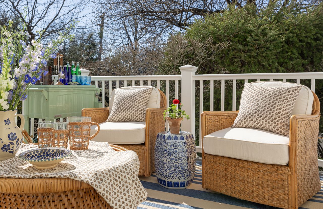 A terrace with outdoor furniture and garden bar accessories 