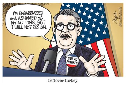 Political cartoon U.S. Al Franken sexual harassment resign