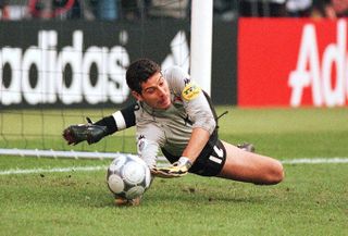 Italy goalkeeper Francesco Toldo makes a save against the Netherlands at Euro 2000.
