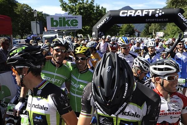 The start of the TransAlp mountain bike stage race.